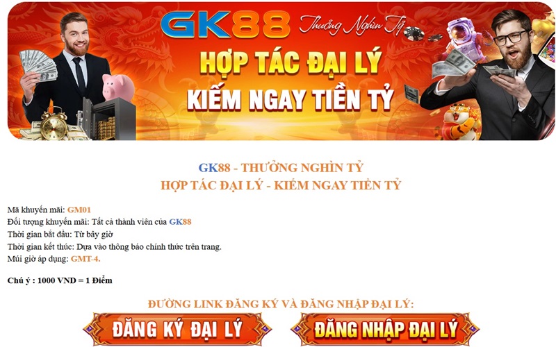 Quyền lợi của đại lý GK88